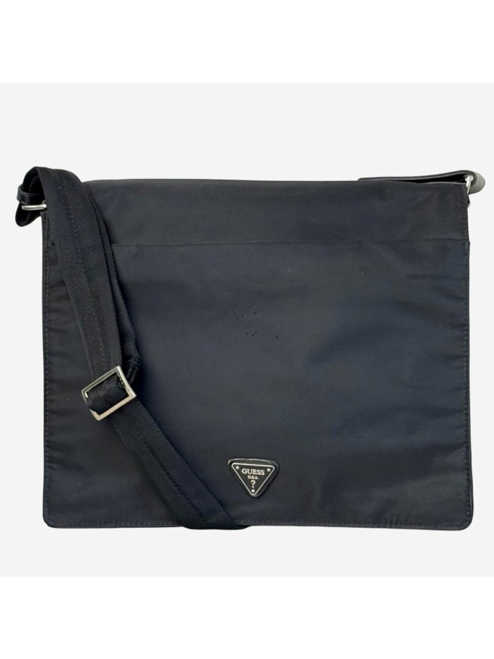 Vintage Y2K GUESS Black Nylon Triangle Logo Messenger Crossbody Flap Bag GUC